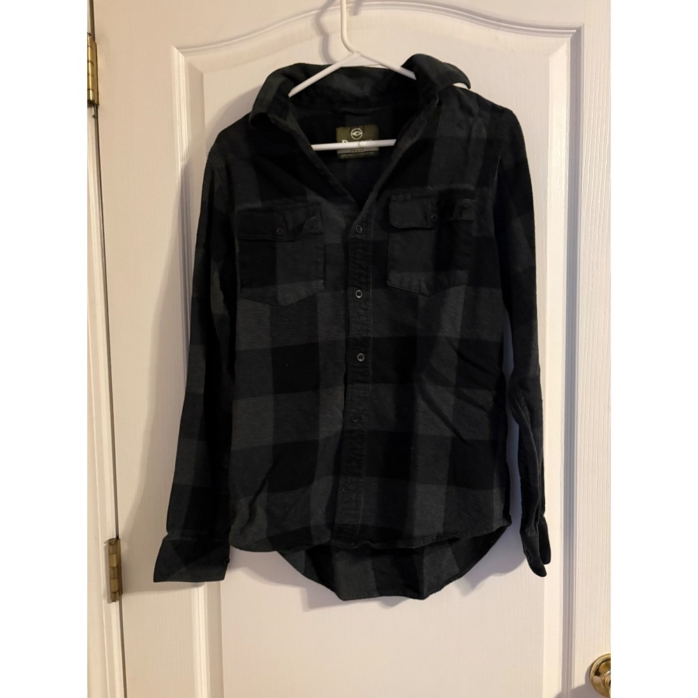 Dravus Flannel Shirt Mens Small Grey Black Excellent Buffalo Plaid Button Down
